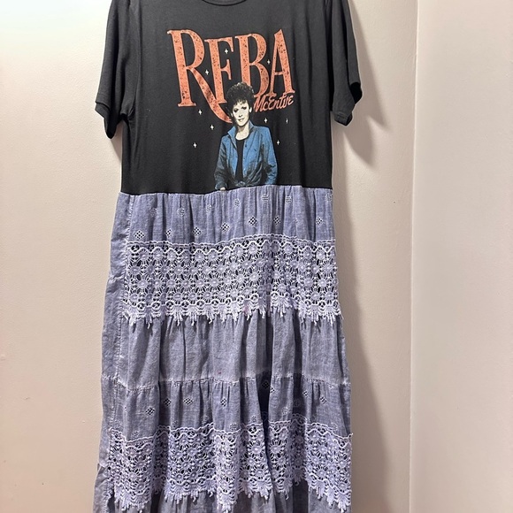 Reba McEntire dress upcycle black blue size large - Picture 5 of 6